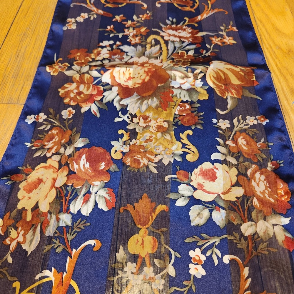 Lauren Ralph Lauren 100% Silk Floral Baroque Oblong Scarf, 11" x 52" - Picture 1 of 9
